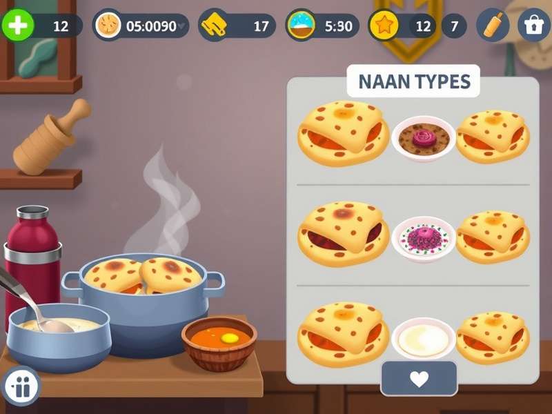 Naan Supreme Guru cooking interface showing various naan types